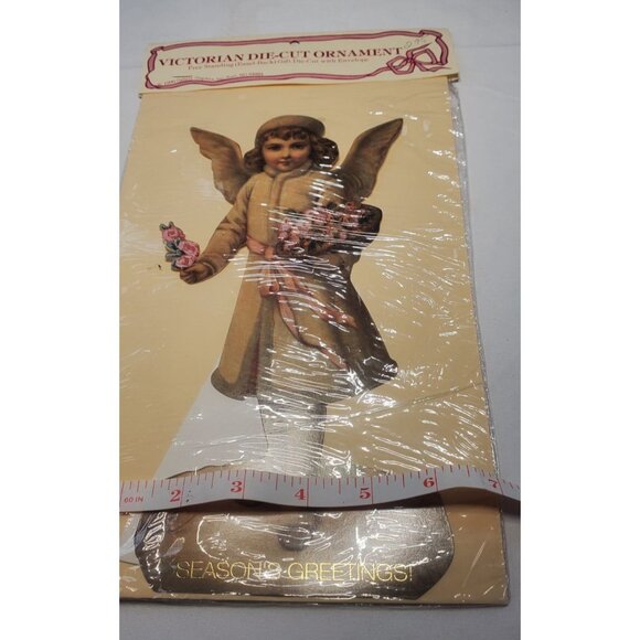 Vintage Die Cut Christmas Ornament Angel w/ Flowers & Envelope Victorian Gift - Picture 4 of 6